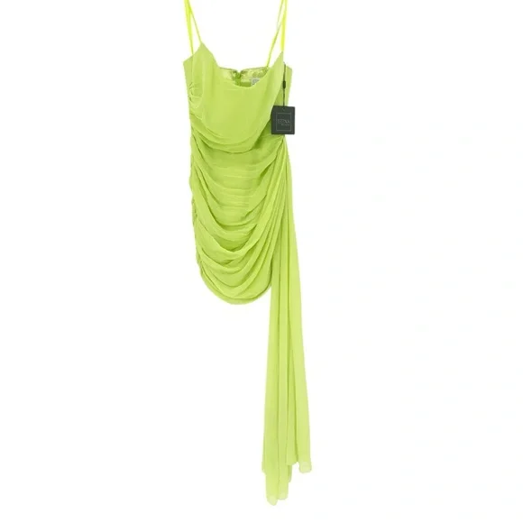 Ieena for Mac Duggal Strapless Neon Green Drape Dress - Picture 7 of 9
